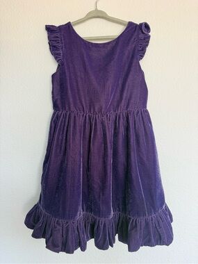 Girls Purple Velvet Ruffle Party Dress